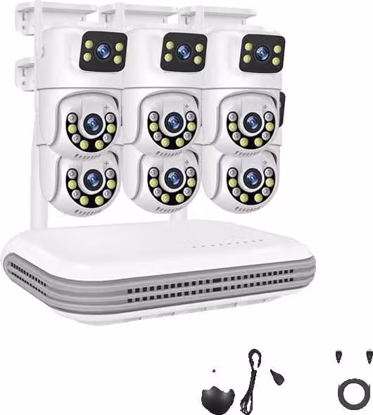 Sistema CCTV wireless, canale NVR, telecamere a doppio obiettivo, visione notturna, 8CH NVR e 6 telecamere, 500g