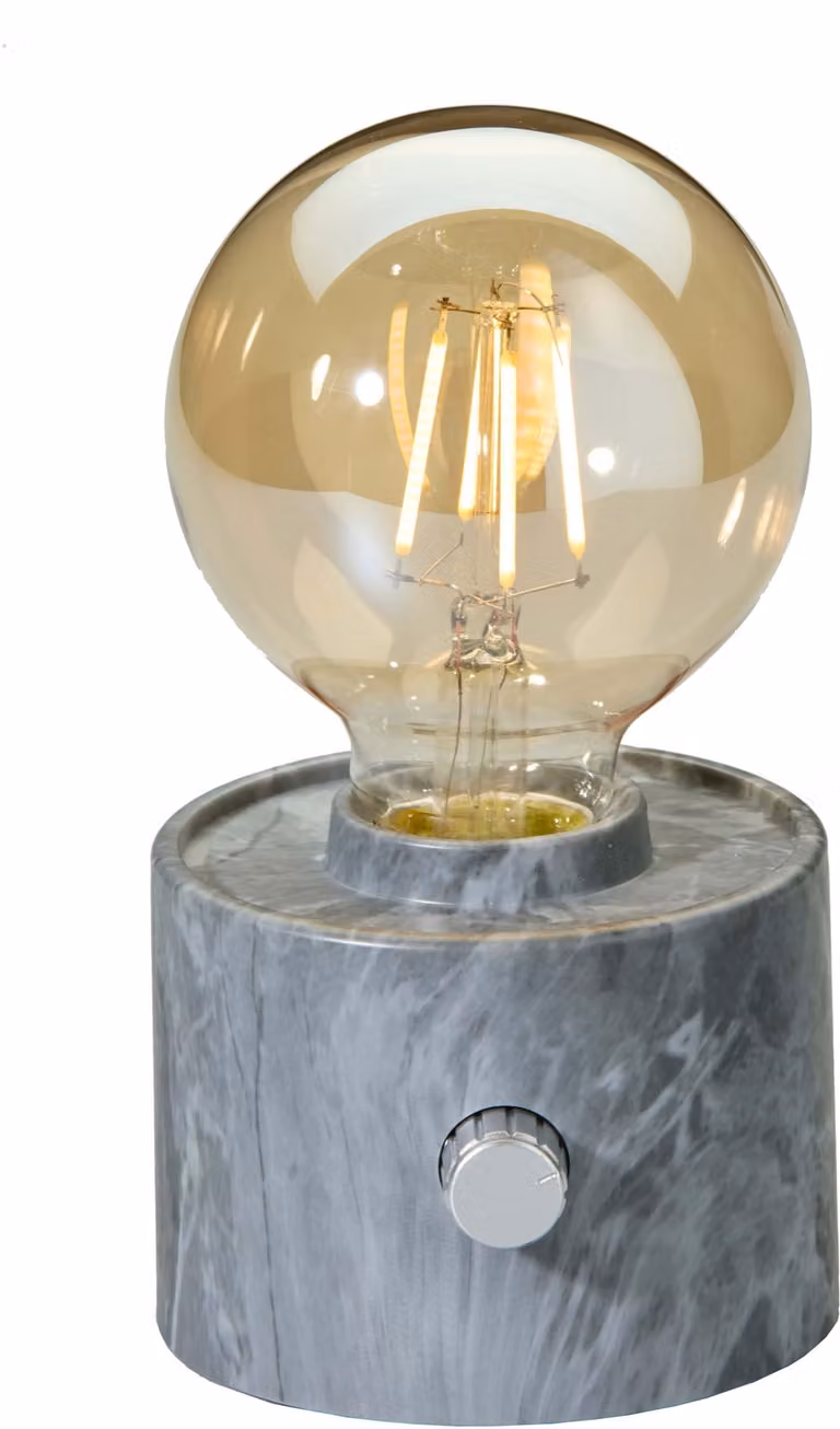 Lampada da tavolo LED Edison vintage, con batteria, dimmerabile tramite interruttore rotativo e alimentazione USB-C – decorazione moderna, colore grigio marmo