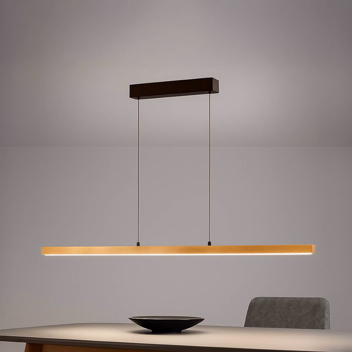FISCHER & HONSEL Lampada a sospensione Shine-Wood, dimmerabile, Legno chiaro, Soggiorno / Sala da pranzo, Legno, Lampada a sospensione