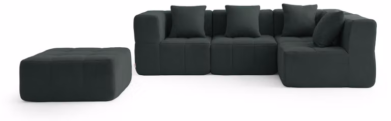 MILYSOFA SOFABULOUS: divano angolare modulare a 4 posti con chaise longue, raffinato tessuto a riccioli, verde bosco