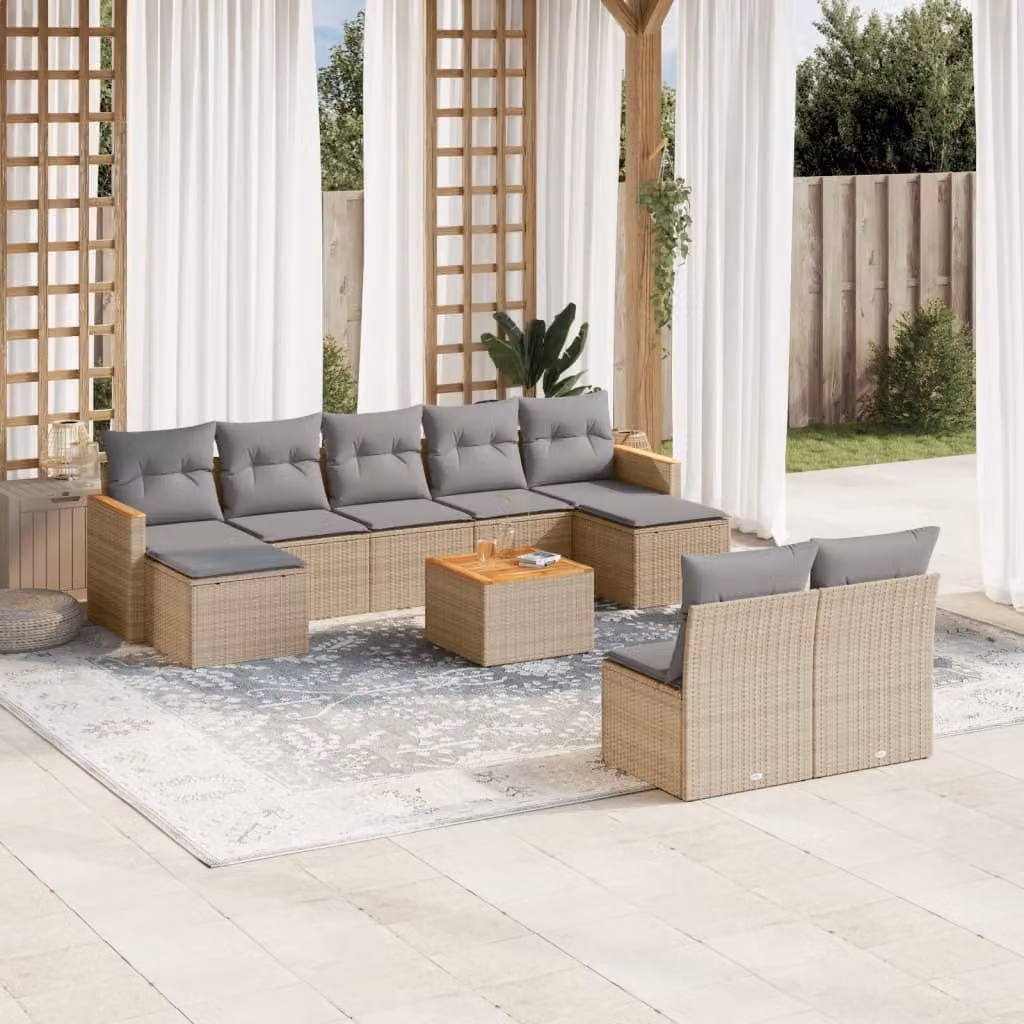 Maison Exclusive - Set Divano da Giardino 10 pz con Cuscini Beige Misto Polyrattan