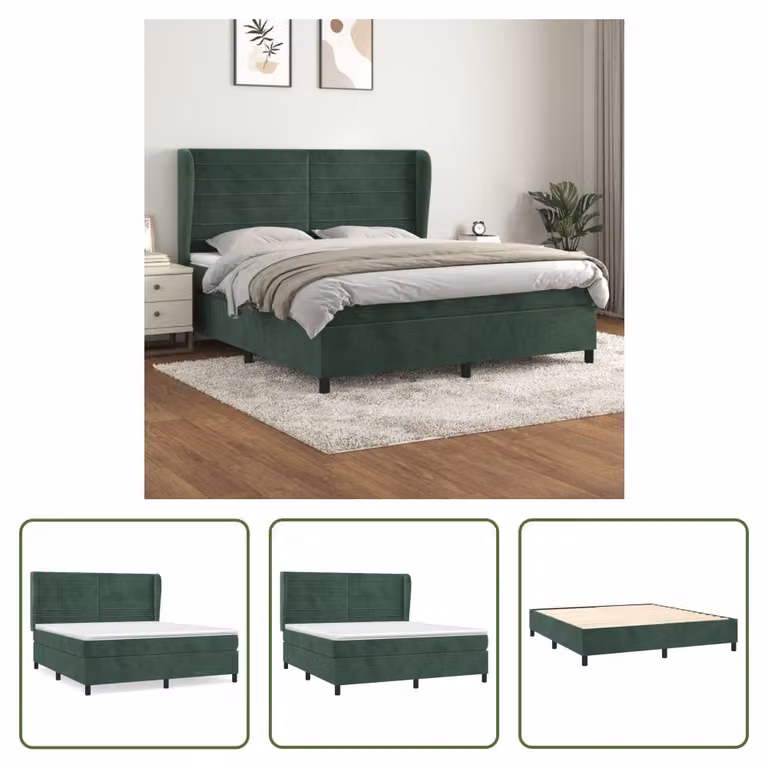 The Living Store Letto a molle con materasso verde scuro 180x200 cm in velluto
