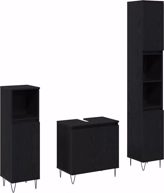 Set di mobili per il Bagno | Armadio da bagno 3 pz Rovere Nero 30 x 30 x 190 cm