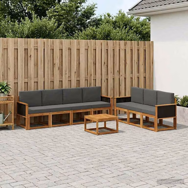 Set di divani da esterno vidaXL 7 pezzi in legno di acacia con cuscini, colore antracite e beige