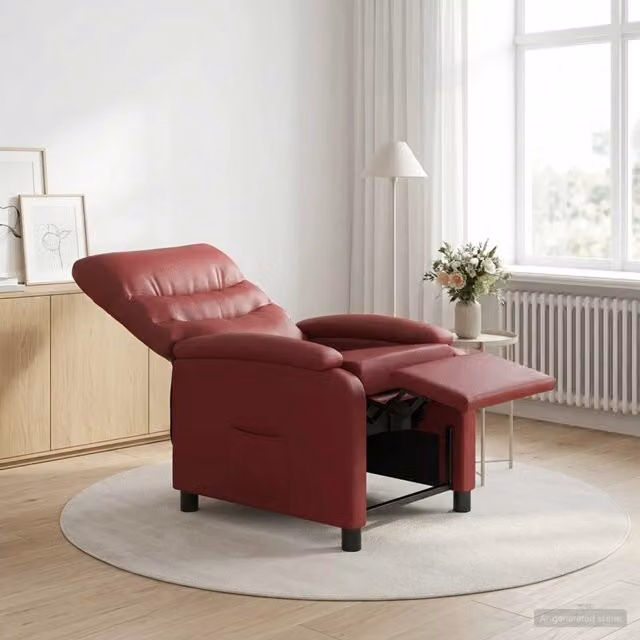 Poltrona reclinabile relax in similpelle rossa con braccioli per soggiorno e ufficio