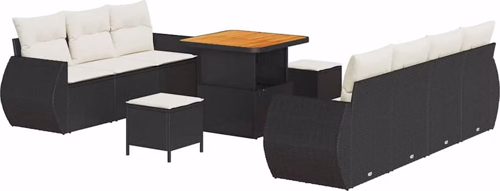 Set Divano da Giardino con cuscino 10 pcs Nero polyrattan