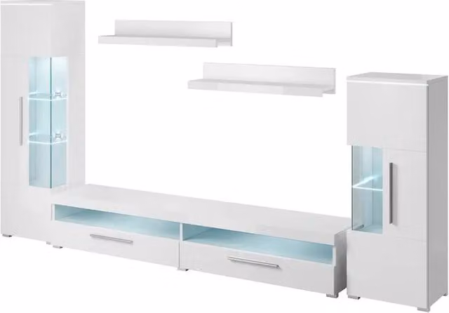 Composizione di 5 mobili design per soggiorno colore bianco lucido collezione BOMBAY