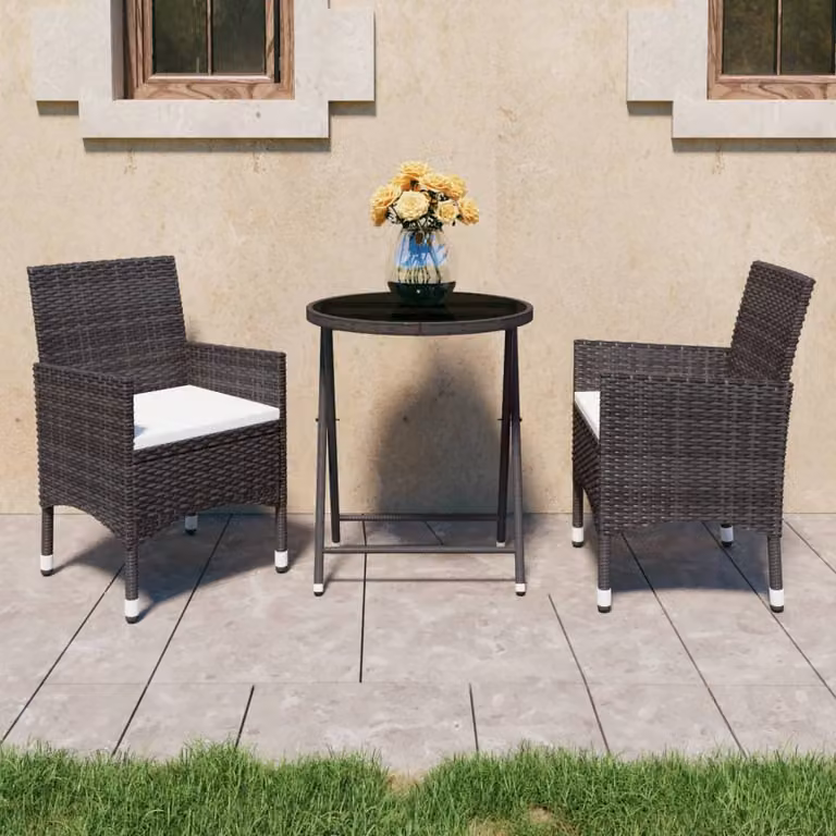 Maison Exclusive - Set da bistrot 3 pezzi in rattan sintetico e vetro temperato marrone