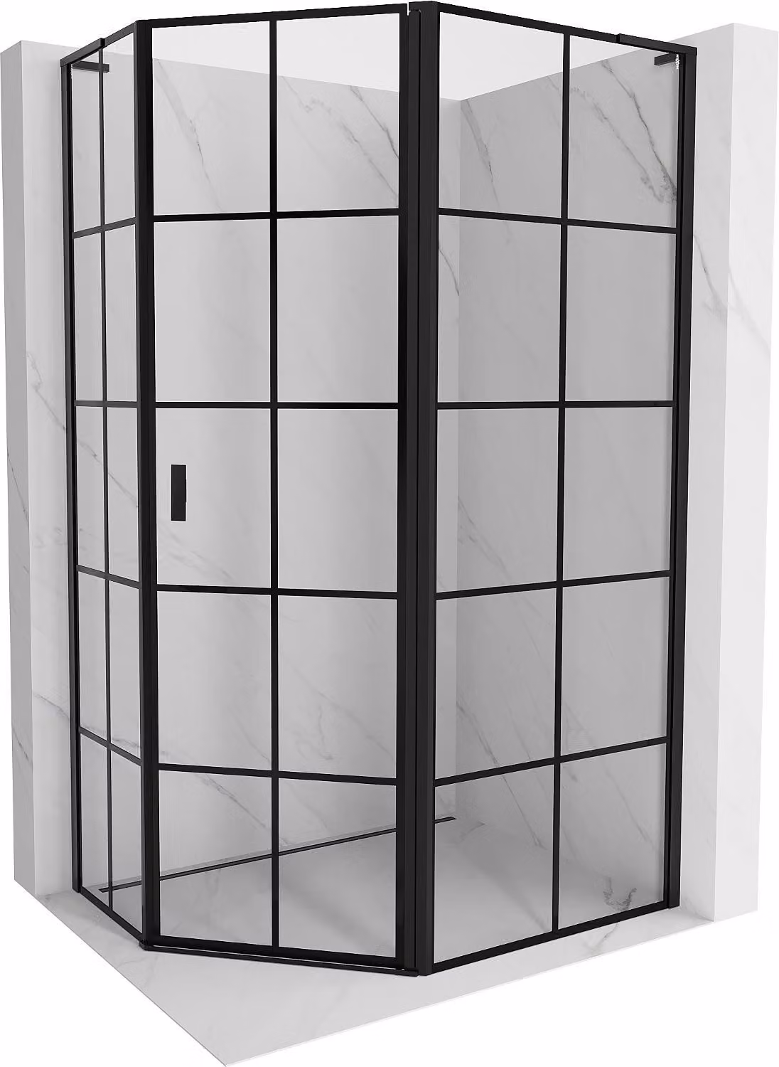 Mexen Mist L cabina doccia pentagonale asimmetrica a battente destra 100 x 80 cm, griglia nera, nero - 8A8L-100-080-70-77-P