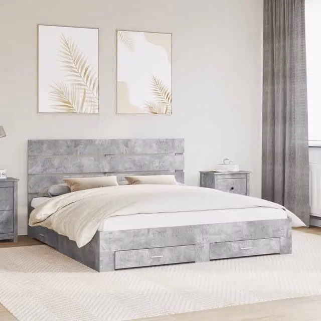 Struttura del letto con cassetto-Giroletto con contenitore-Rete del Letto Grigio cemento 180 x 200 cm 803801