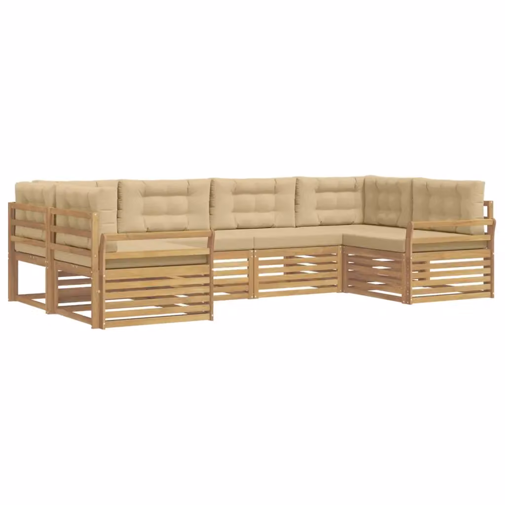 Set di divani da esterno a L vidaXL in legno di acacia con cuscini, Bianco e Beige – 2