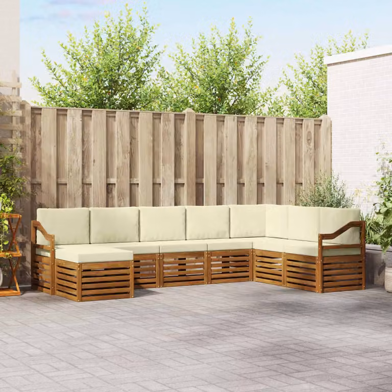 Set di divani da esterno vidaXL 8 pz in legno di acacia con cuscini beige e bianco