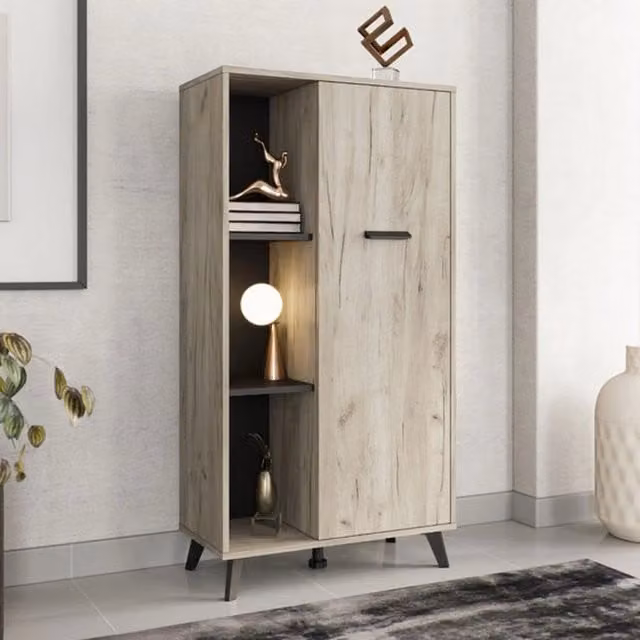 Mobile Espositore Dolzago, Vetrina 4 Ripiani, 67.5x33x130.5h cm Marrone Rovere Chiaro