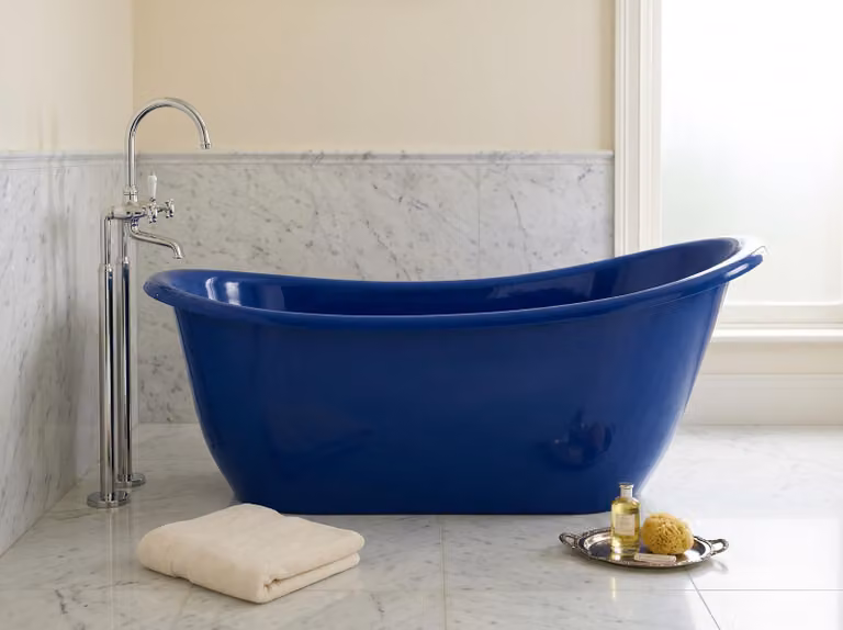 Vasca da bagno freestanding da 180 cm, blu, DUO, in composito, sifone in omaggio