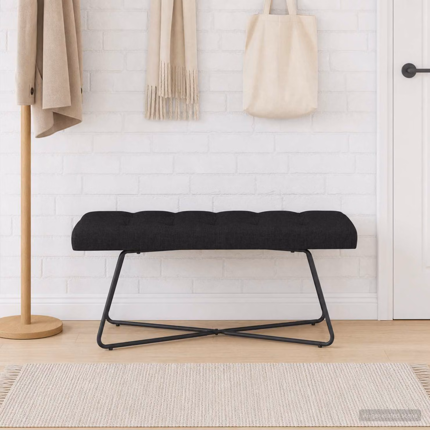 Panchina moderna vidaXL con bottoni imbottiti in tessuto nero L 110 x P 40 x H 46 cm