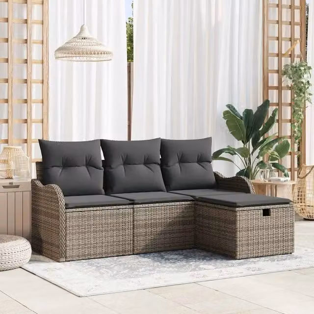 Set Divano da Giardino 4 pz Poly Rattan 3360280
