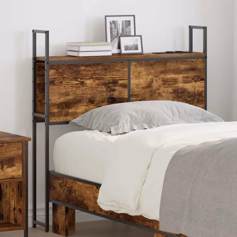 Testiera con stazione di ricarica USB e scaffale integrato vidaXL in stile moderno, colore Rovere fumo