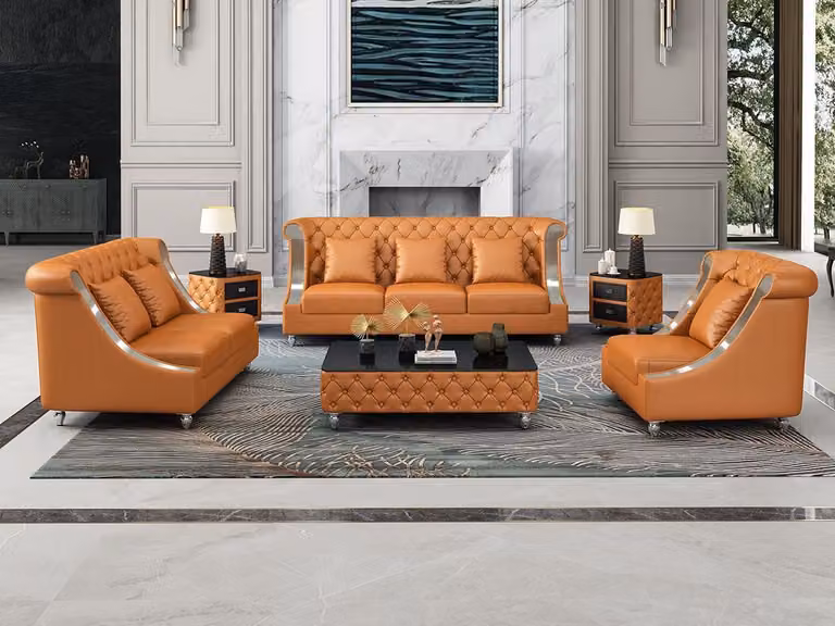 Design Wohnlandschaft Sofagarnitur 3+2 Sitzer Ledersofa Wohnzimmer Chesterfield