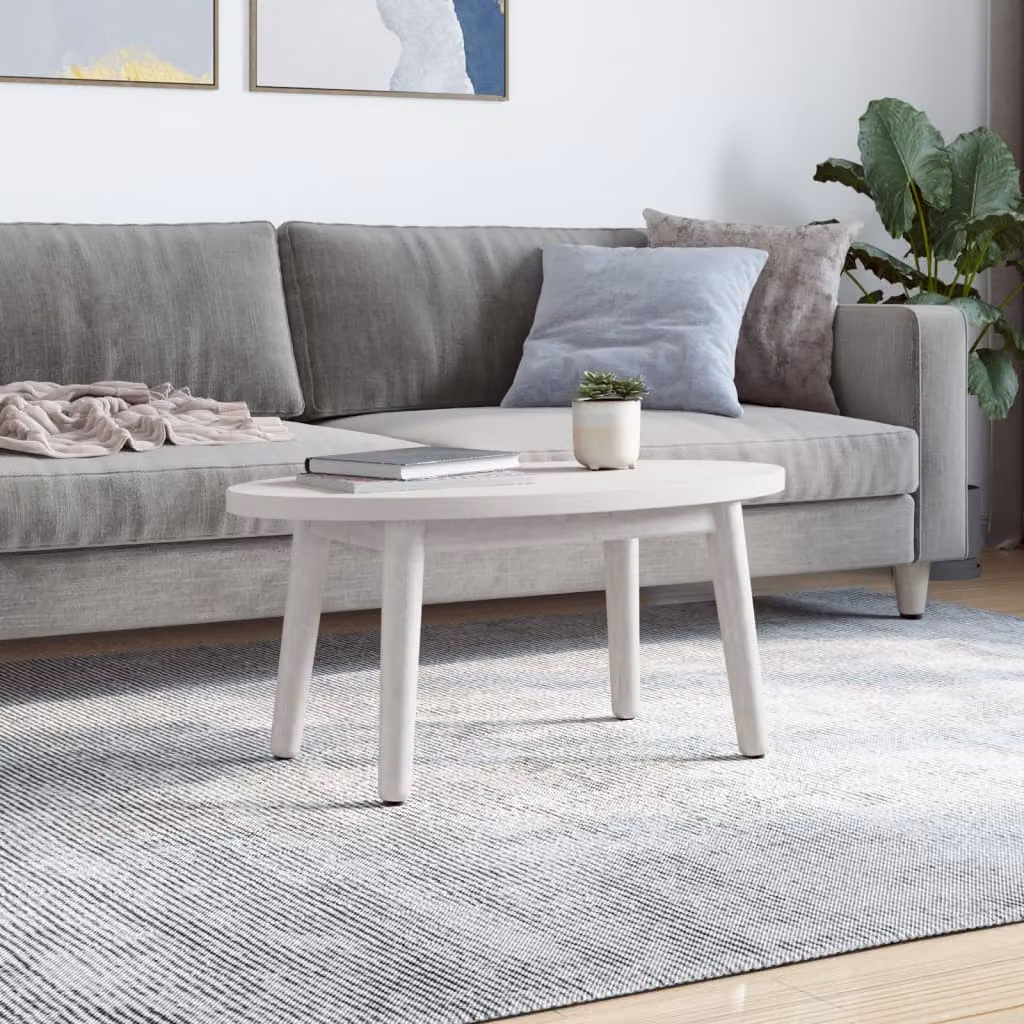 vidaXL Piano Tavolo Bianco 70x35x2,5cm in Legno Massello di Pino Ovale