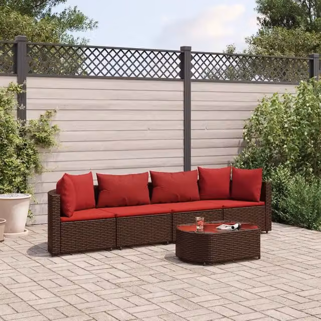 Set Divano da Giardino 5 pz con Cuscini Marrone in Polyrattan 3308373