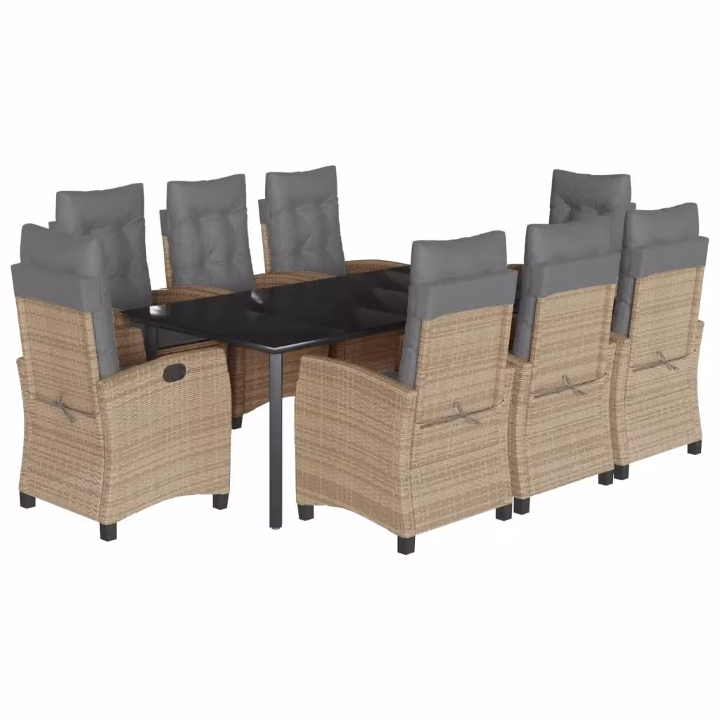 Set da giardino moderno vidaXL con tavolo rettangolare in vetro e sedie in rattan nei colori nero, beige e grigio – 2