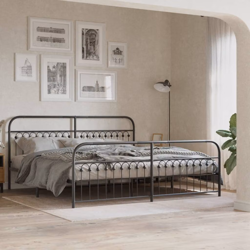 vidaXL Giroletto moderno in metallo nero con testiera e pediera L 198 cm x P 207 cm