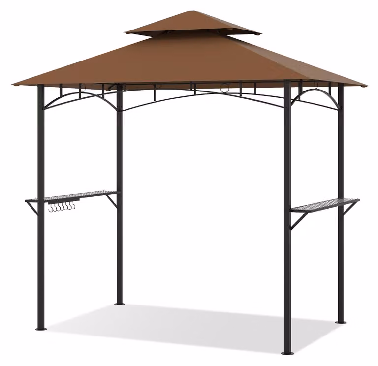 KOMFOTTEU, struttura per barbecue, cestino, ganci, 2 ripiani, dimensioni 240 x 151 x 255 cm (marrone)