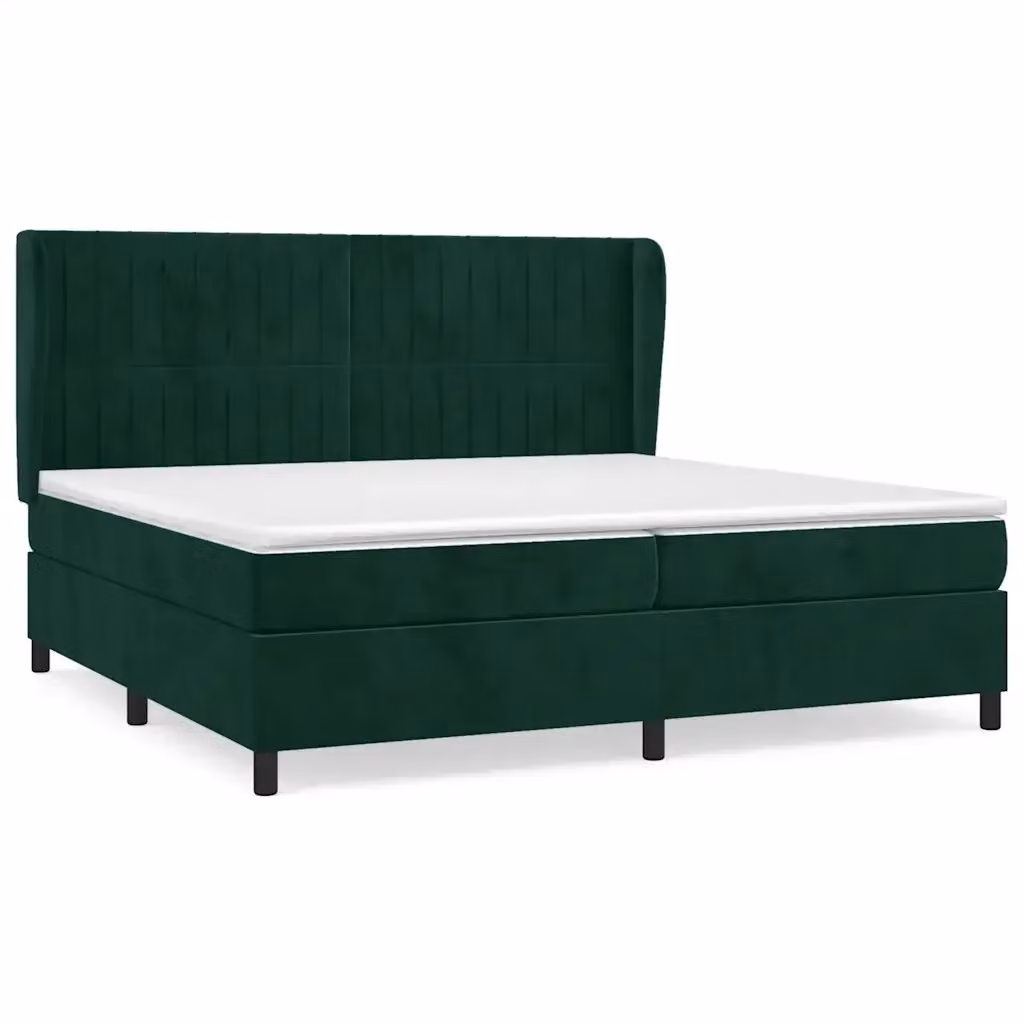 Letto Ibrido vidaXL con Giroletto a Molle e Materasso in Velluto Verde Scuro e Bianco, Struttura in Legno di Larice e Metallo, L/P/H: 203 x 203 x 128 cm – 2