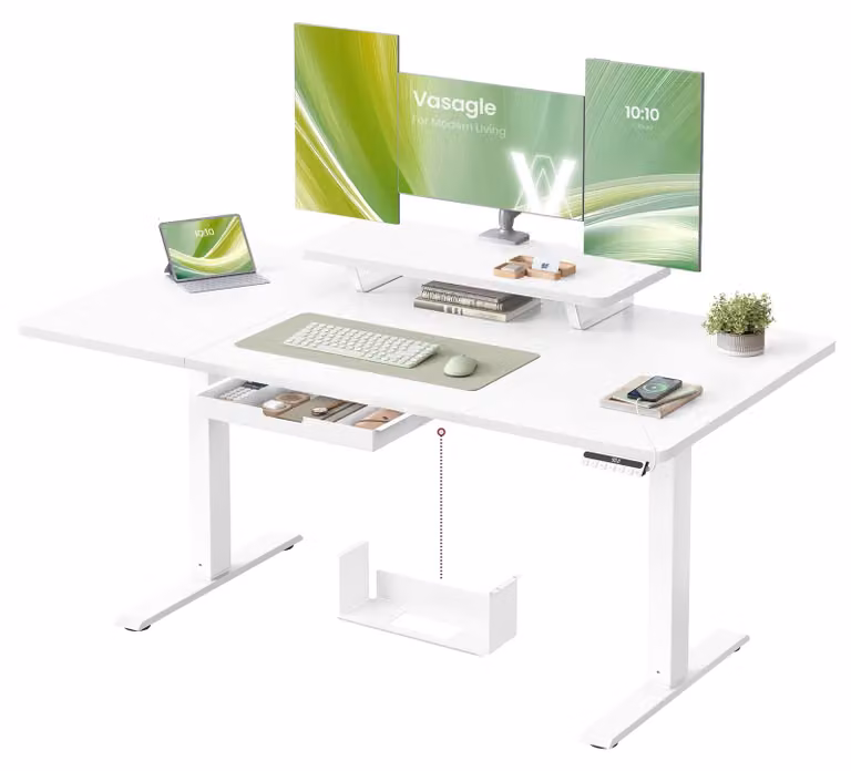Scrivania regolabile in altezza VASAGLE, 140 x 70 cm, con porta USB-C – Bianco nuvola