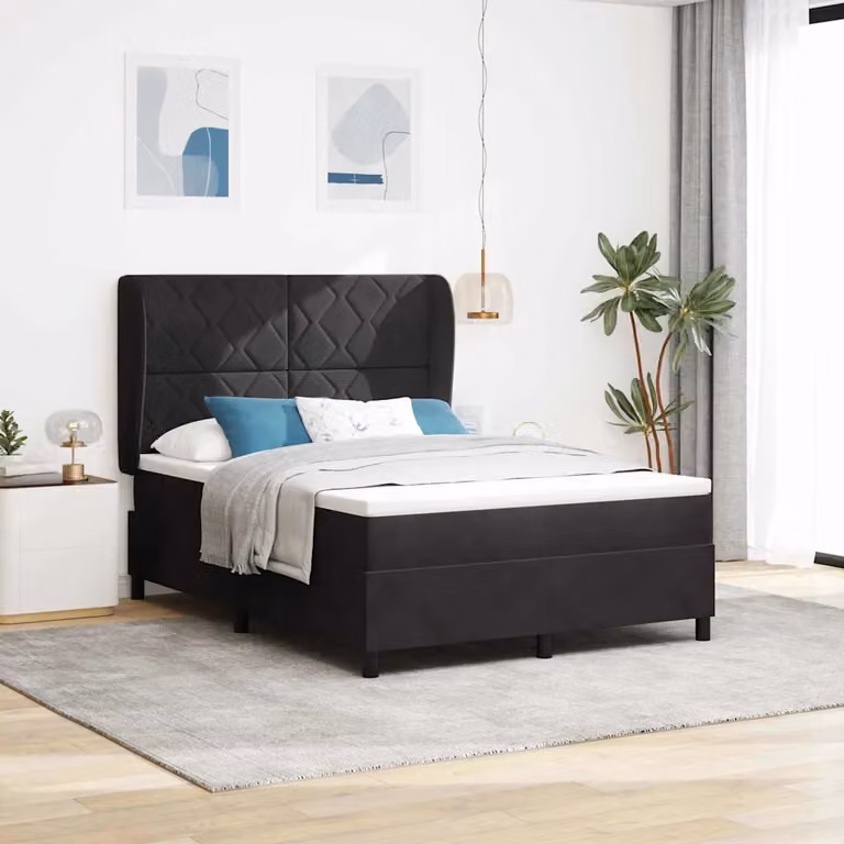 Letto ibrido con molle e schiuma vidaXL con testiera in velluto nero L: 140 cm, P: 200 cm