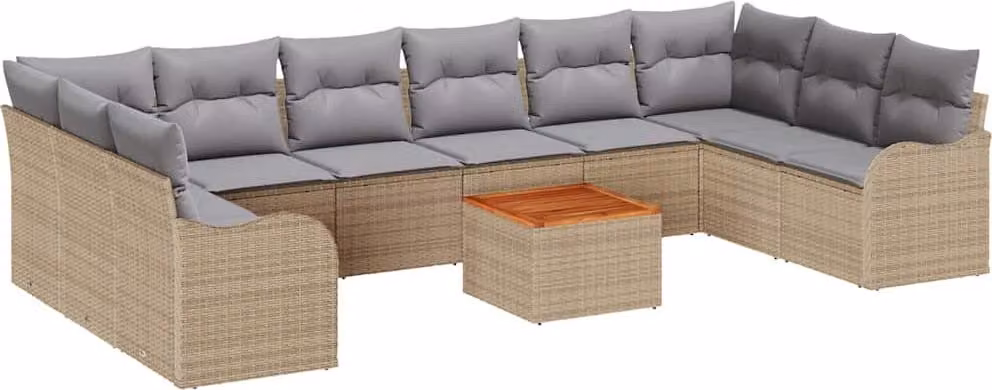 Set Divano da Giardino con cuscino 11 pcs Beige polyrattan