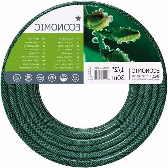 Tubo da giardino economico e flessibile, a triplo avvolgimento incrociato in poliestere, resistente ai raggi UV, 1/2", 30 m, verde, con tubo da giardino