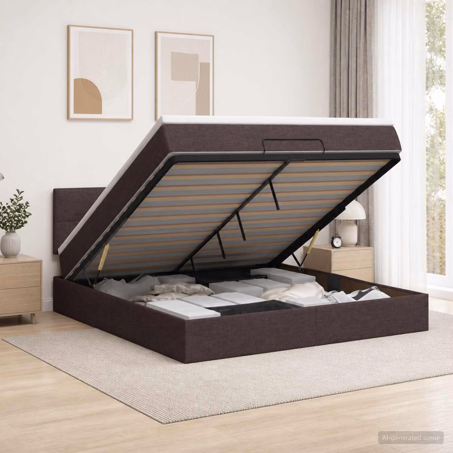 vidaXL Letto Ottomano con Materasso e LED Marrone Scuro 140 x 190 cm