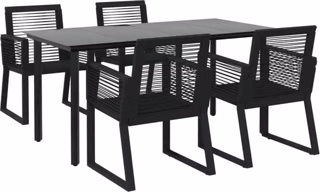 Set da pranzo da giardino Outsunny in rattan e metallo nero con piano in vetro, 5 pezzi
