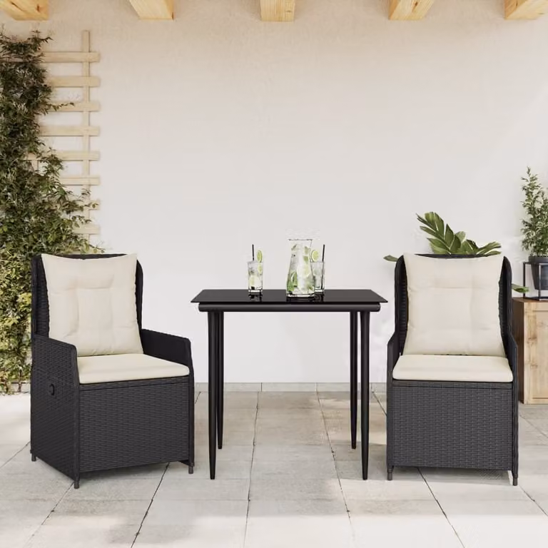 Maison Exclusive - Set da Pranzo da Giardino 3 pz con Cuscini Nero in Polyrattan
