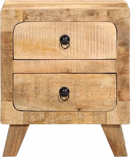 Set di 2 Comodini | Armadio da Notte | Mobiletto da notte 40x32x46 cm in Legno Massello di Mango Grezzo