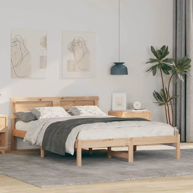 Struttura del letto-Giroletto Marrone 140 x 190 cm Pino massello 359598