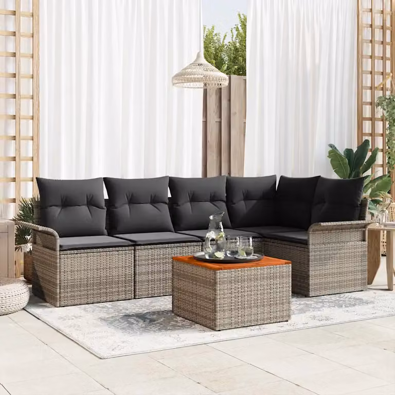 Set Divano da Giardino vidaXL a L in Polyrattan Grigio con Tavolino e Cuscini per 6 Persone