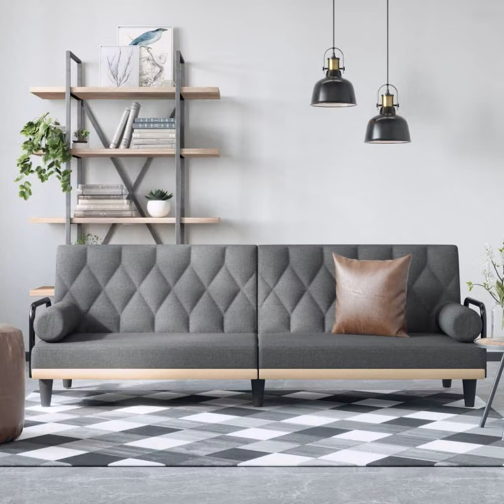 vidaXL Divano Letto Moderno con Braccioli in Tessuto Grigio L: 205 cm, P: 89 cm, H: 70 cm