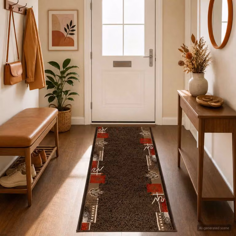 vidaXL Tappeto Runner FLORNES Tessuto Marrone Foglie 80 x 300 cm PP