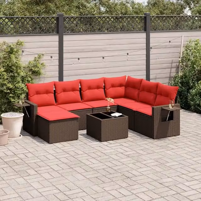 Set Divani da Giardino 8 pz con Cuscini Marrone in Polyrattan 3220513