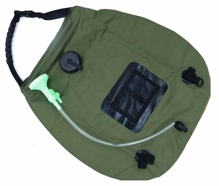 Borsa doccia da 20 litri - Sacco per acqua calda solare per campeggio - Leggero e portatile - Ugello doccia intercambiabile