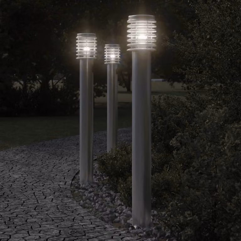 vidaXL Lampada da terra per esterni in acciaio e plastica, colore argento, Altezza: 110 cm