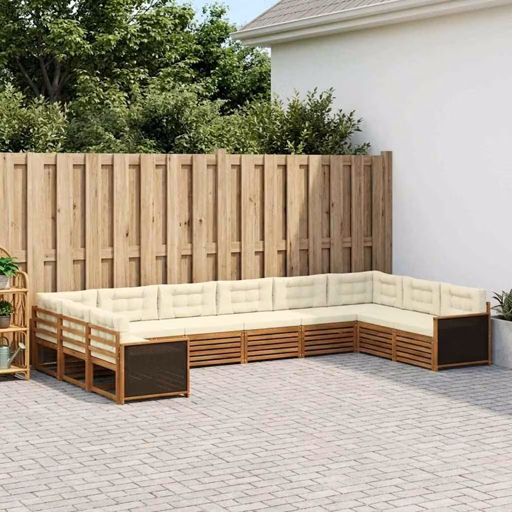 Set di 10 divani da giardino vidaXL in legno di acacia massello marrone e beige per esterno e terrazza