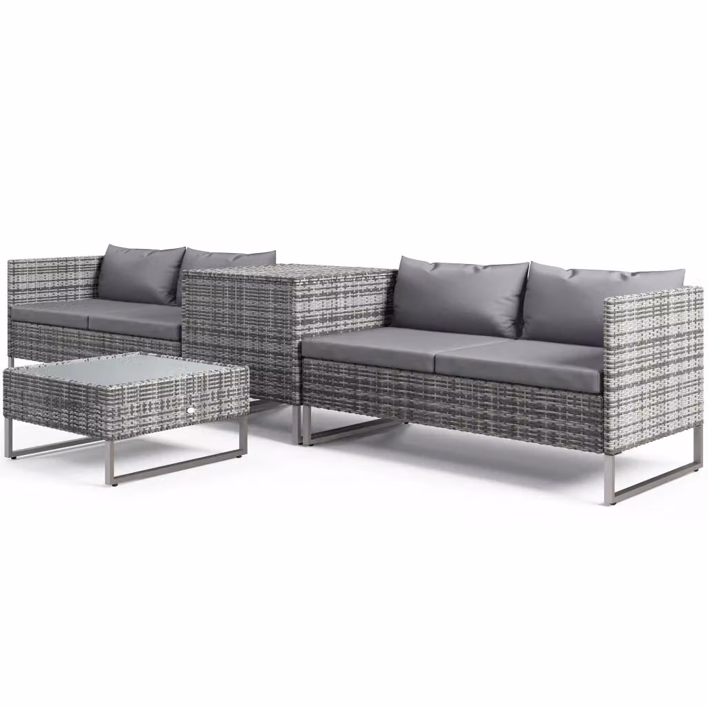 Set da giardino Outsunny 4 pezzi composto da divano a L e tavolino in polyrattan e acciaio grigio con cuscini inclusi – 2