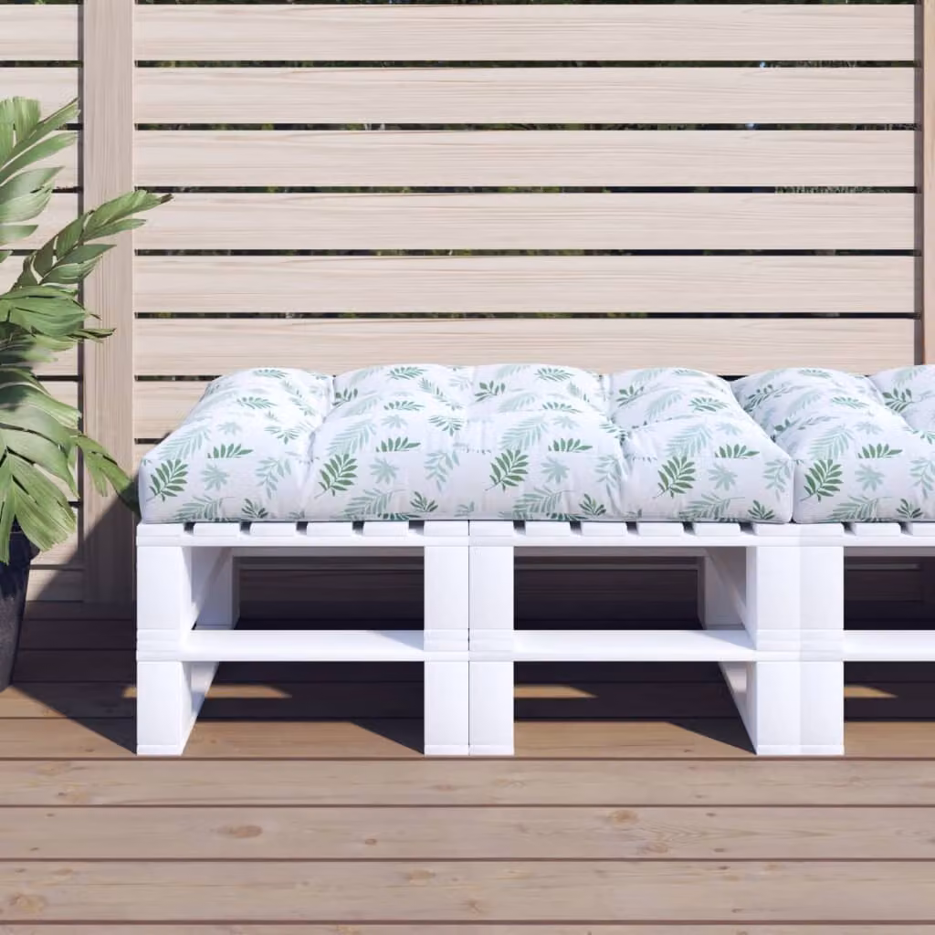 Cuscino per Pallet vidaXL con Motivo a Foglie, Verde e Bianco, L/P/H: 120 x 80 x 12 cm