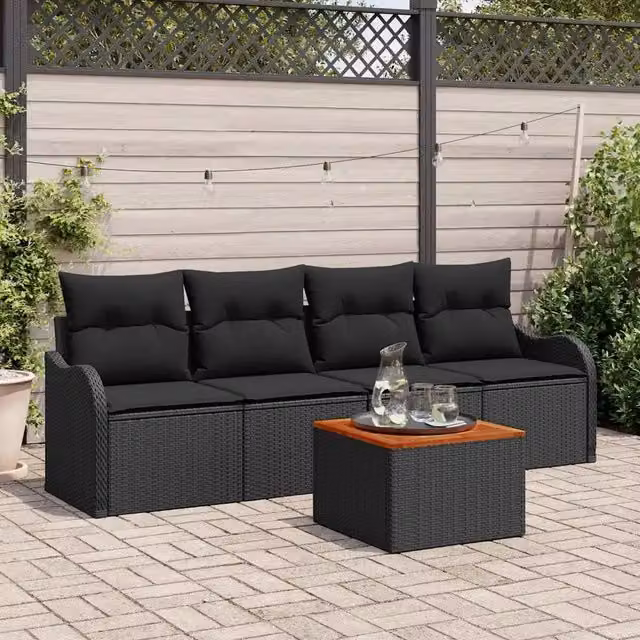 Set Divano da Giardino 5 pz 4-Numero di posti Nero polyrattan 3356056