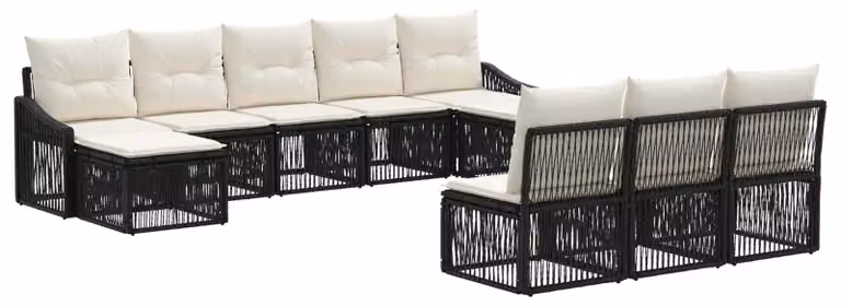 Set da giardino composto da 10 pezzi, colore nero, realizzato in rattan sintetico