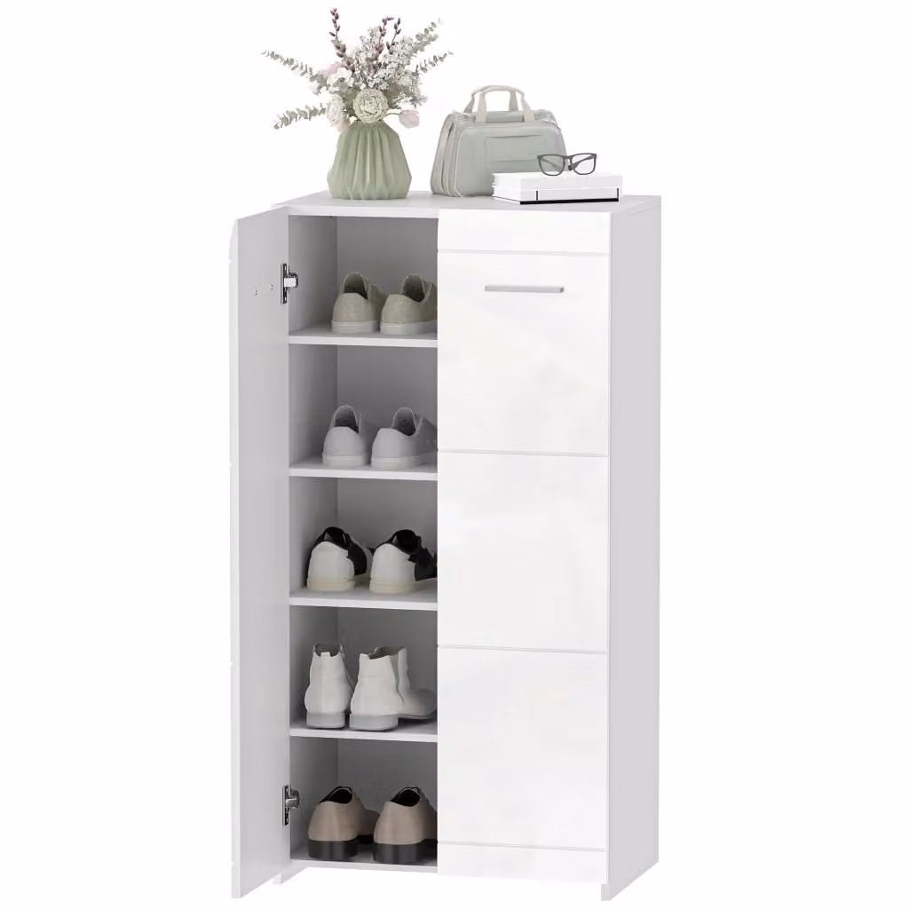 Scarpiera Minimal in legno e MDF bianco lucido con ante scorrevoli L: 80 cm, P: 30 cm, H: 100 cm – 2