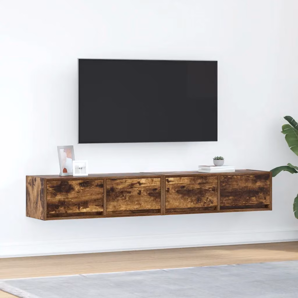Set di 2 mobili TV sospesi vidaXL in legno Rovere Fumo, design minimalista per soggiorno, L 80 cm x P 31 cm x H 25,5 cm